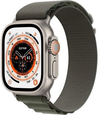 Умные часы Apple Watch Ultra 49 мм Titanium Case Cellular, титановый/зеленый Alpine Loop (Size S) - фото 6643
