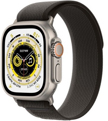 Умные часы Apple Watch Ultra 49 мм Titanium Case Cellular, титановый/черно-серый Trail Loop (Size S/M) - фото 6330