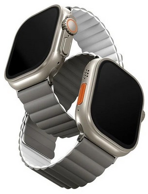 Ремень силиконовый Uniq REVIX для Apple Watch 49/45/44/42, цвет серый/белый (ASH GREY /DOVE WHITE) - фото 4769