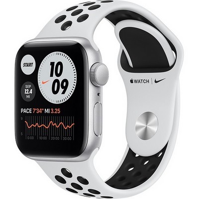 Умные часы Apple Watch Nike SE, 40 мм, алюминия серебристого цвета, спортивный ремешок Nike цвета «чистая платина/чёрный» MYYD2 - фото 12043