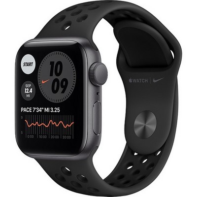 Умные часы Apple Watch Nike SE, 40 мм, корпус из алюминия цвета «серый космос», спортивный ремешок Nike цвета «антрацитовый/чёрный» MYYF2 - фото 12047
