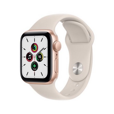 Умные часы Apple Watch SE GPS, 40 мм, алюминий золотого цвета, спортивный ремешок цвета «сияющая звезда» MKQ03 - фото 12059