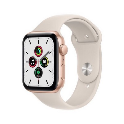 Умные часы Apple Watch SE GPS, 44 мм, алюминий золотого цвета, спортивный ремешок цвета «сияющая звезда» MKQ53RU - фото 12101