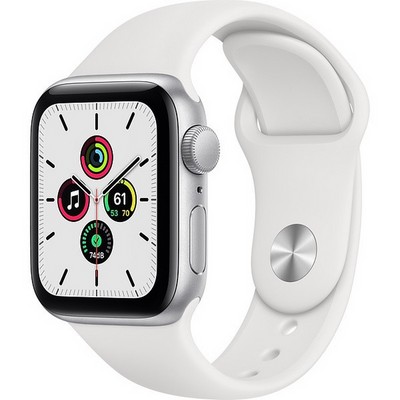 Умные часы Apple Watch SE, 40 мм, корпус из алюминия серебристого цвета, спортивный ремешок белого цвета MYDM2RU - фото 12141