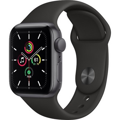Умные часы Apple Watch SE, 40 мм, корпус из алюминия цвета «серый космос», спортивный ремешок чёрного цвета MYDP2 - фото 12144
