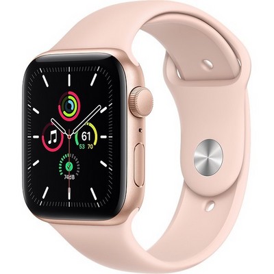 Умные часы Apple Watch SE, 44 мм, корпус из алюминия золотого цвета, спортивный ремешок цвета «розовый песок» MYDR2 - фото 12148