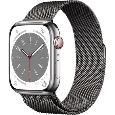 Умные часы Apple Watch Series 8, 45 мм, корпус из нержавеющей стали, миланский сетчатый браслет, «серый космос» ML773 - фото 12165