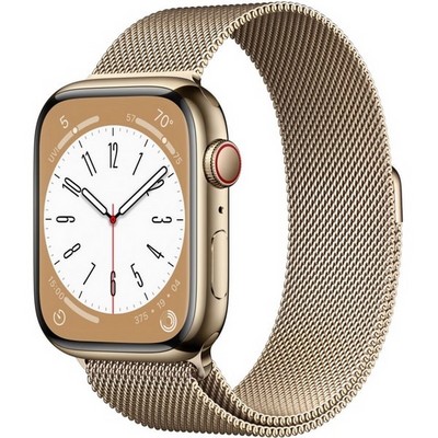 Умные часы Apple Watch Series 8, 45 мм, корпус из нержавеющей стали, миланский сетчатый браслет, золото ML763 - фото 12169