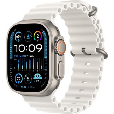 Умные часы Apple Watch Ultra 2 GPS + Cellular, 49 мм, корпус из титана, ремешок Ocean белого цвета - фото 13183