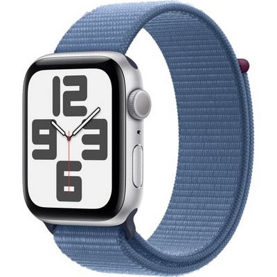 Умные часы Apple Watch SE 2023 GPS, 44 мм, корпус из алюминия серебристого цвета,  ремешок Sport Loop цвета грозовой синий - фото 13198