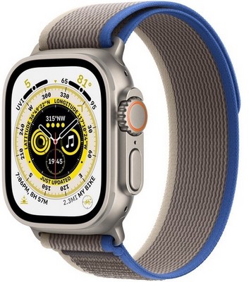 Умные часы Apple Watch Ultra 49 мм Titanium Case Cellular, титановый/сине-серый Trail Loop (Size S/M) - фото 5045