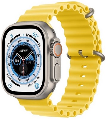 Умные часы Apple Watch Ultra 49 мм Titanium Case Cellular, титановый/желтый Ocean Band - фото 6099
