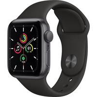 Умные часы Apple Watch SE, 40 мм, корпус из алюминия цвета «серый космос», спортивный ремешок чёрного цвета MYDP2
