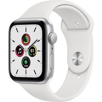 Умные часы Apple Watch SE, 44 мм, корпус из алюминия серебристого цвета, спортивный ремешок белого цвета MYDQ2